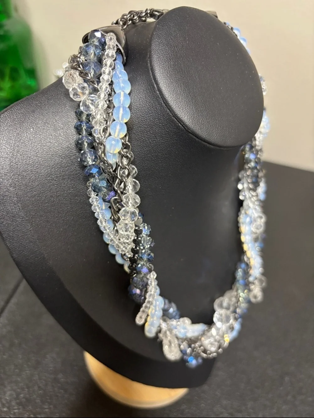 Loft Blue and Clear Multi-Strand Beaded Statement Necklace